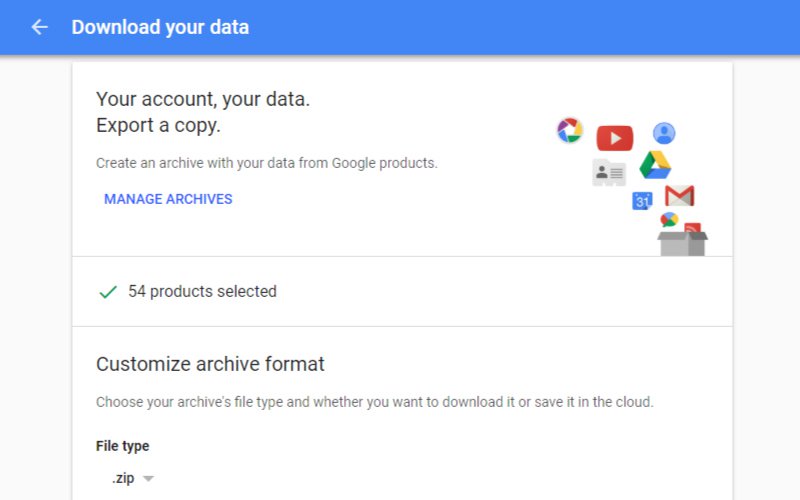 google takeout header