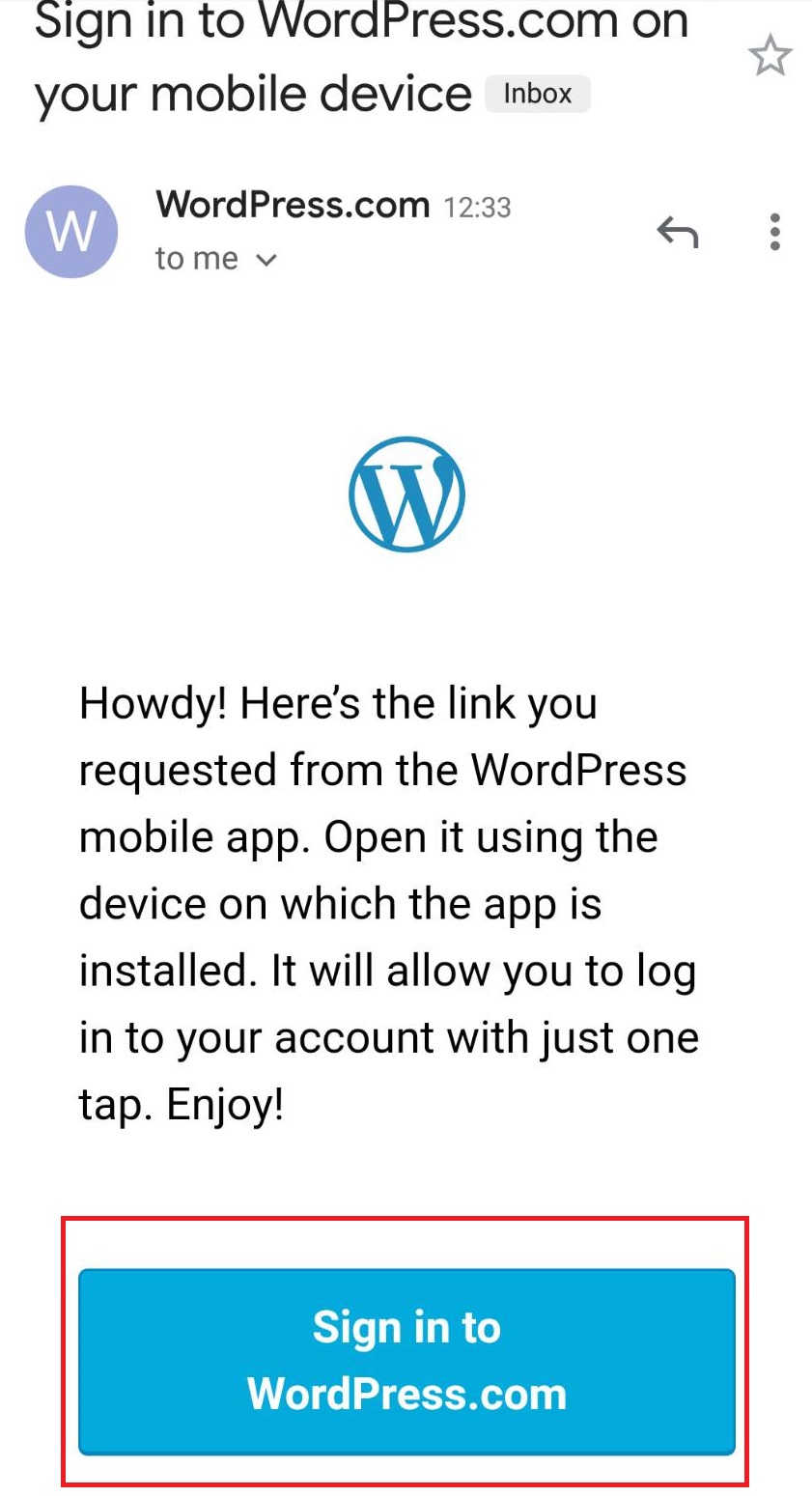 sign in email wordpress