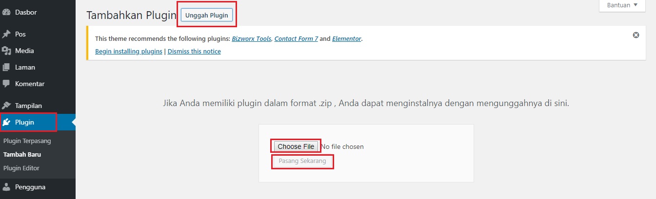 cara pasang plugin wordpress