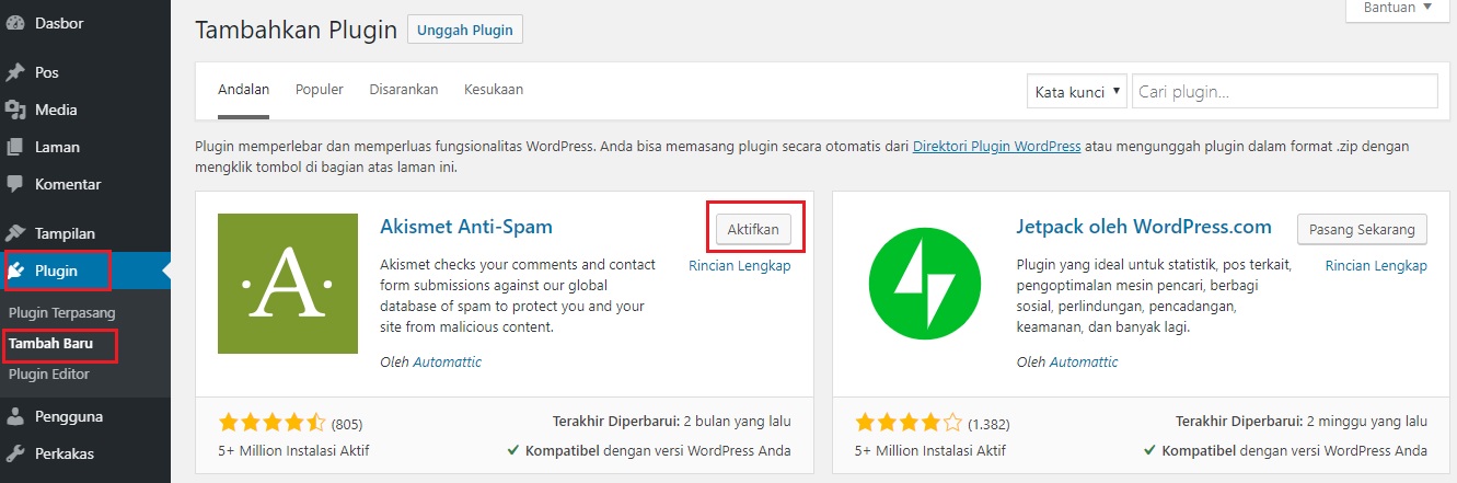 cara tambah baru plugin wordpress
