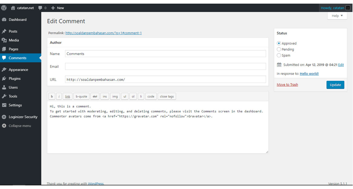 moderasi komentar wordpress
