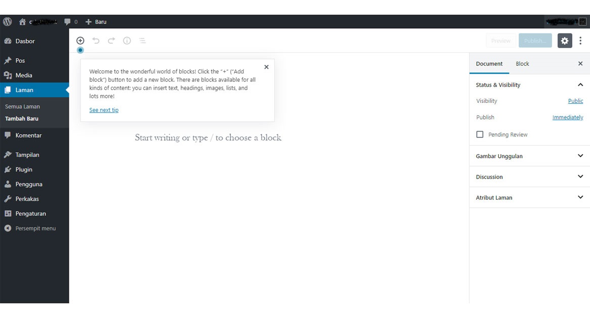 cara membuat laman wordpress