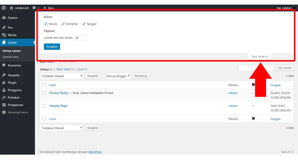 fungsi laman pada wordpress