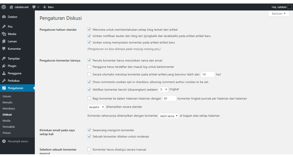 pengaturan diskusi wordpress