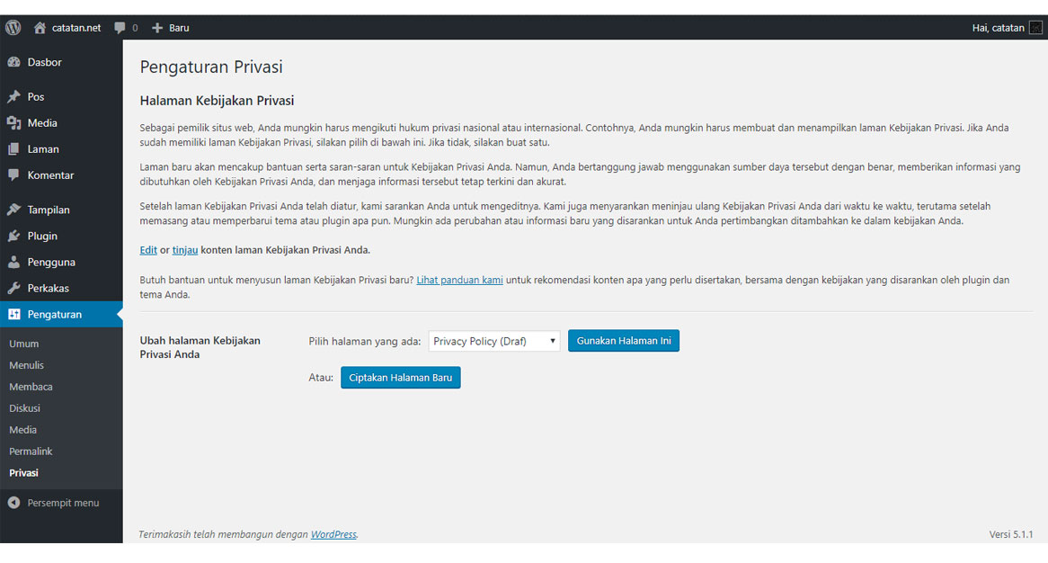 pengaturan privasi wordpress